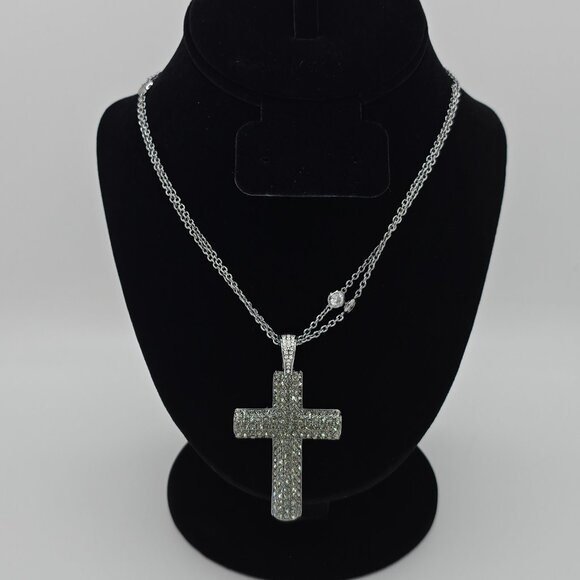 Silver Crystal-Encrusted Cross Necklace - Picture 1 of 6